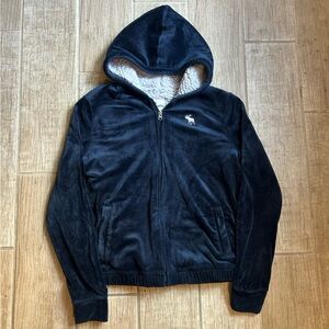 Vintage Abercrombie & Fitch Navy Velour/Velvet Sherpa Jacket Size Women Xsmall